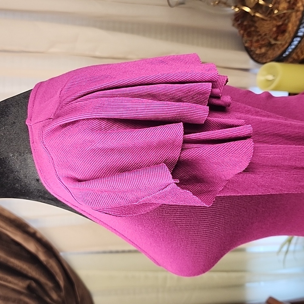 FREE PEOPLE | We‎ The Free Feminine Magenta Ribbed Ruffle Sleeve Blouse Top | XS - Picture 4 of 10